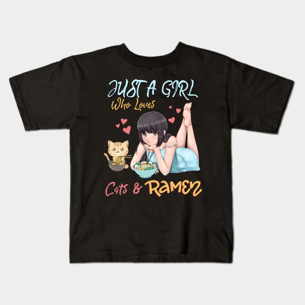 Just a Girl Who Loves Cats and Ramen Kids T-Shirt by Sugoi Otaku Gifts